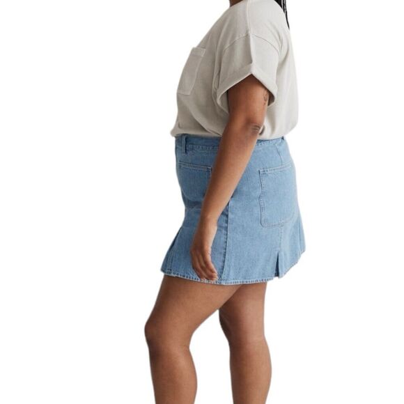 Madewell Skirt Womens‎ 32 Blue Denim Pleated Mini Patch Pockets A Line Preppy - Picture 7 of 12
